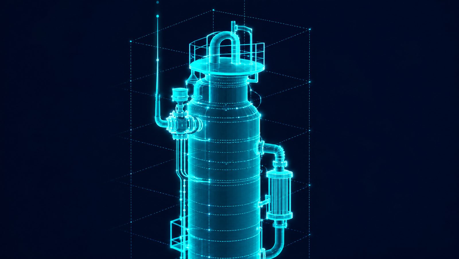 Wireframe rendering of a DCS console sending setpoints from a learned model back to a process unit