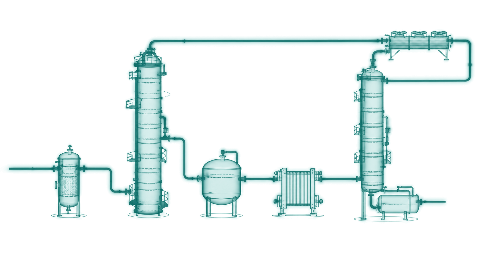 Flow diagram of an amine treating loop with inlet filter-coalescer, absorber, lean/rich exchanger, regenerator and reboiler