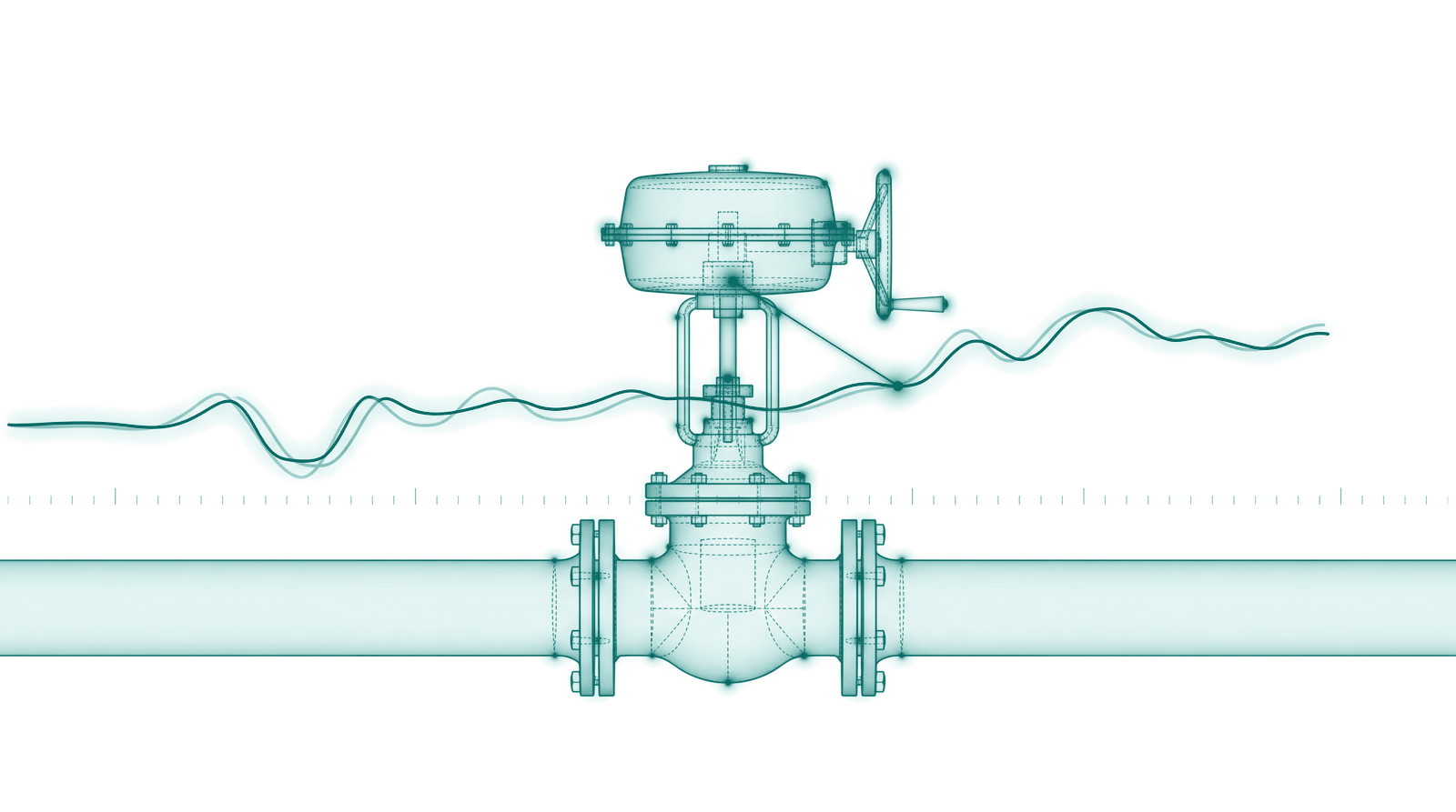 A control valve with a line of light replaying its past moves