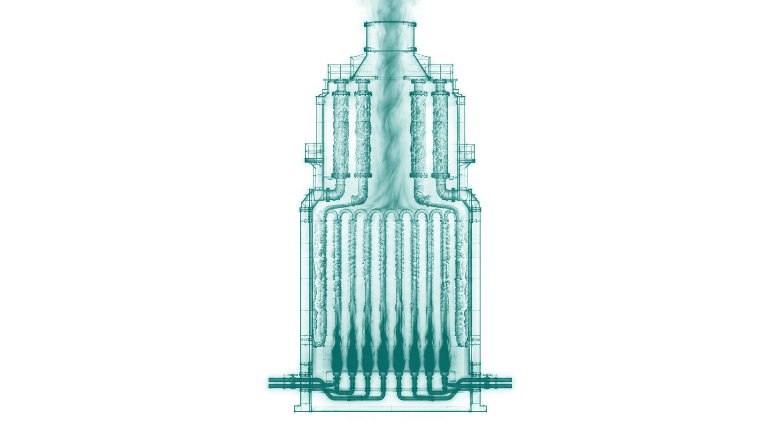 Cutaway diagram of a cracking furnace showing the fouling cascade from convection section to radiant coils