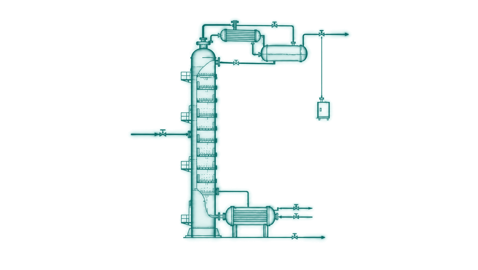 Flow diagram of a depropanizer with feed, column, reboiler, overhead condenser, reflux drum and the propane and C4+ product streams