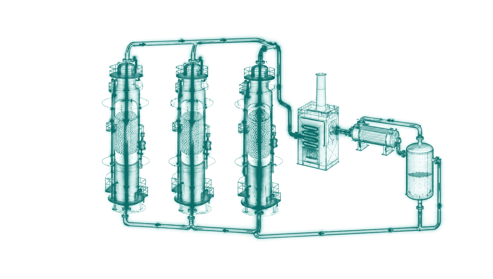 Molecular sieve dehydration unit in a 2+1 arrangement with regeneration gas heater and cooler