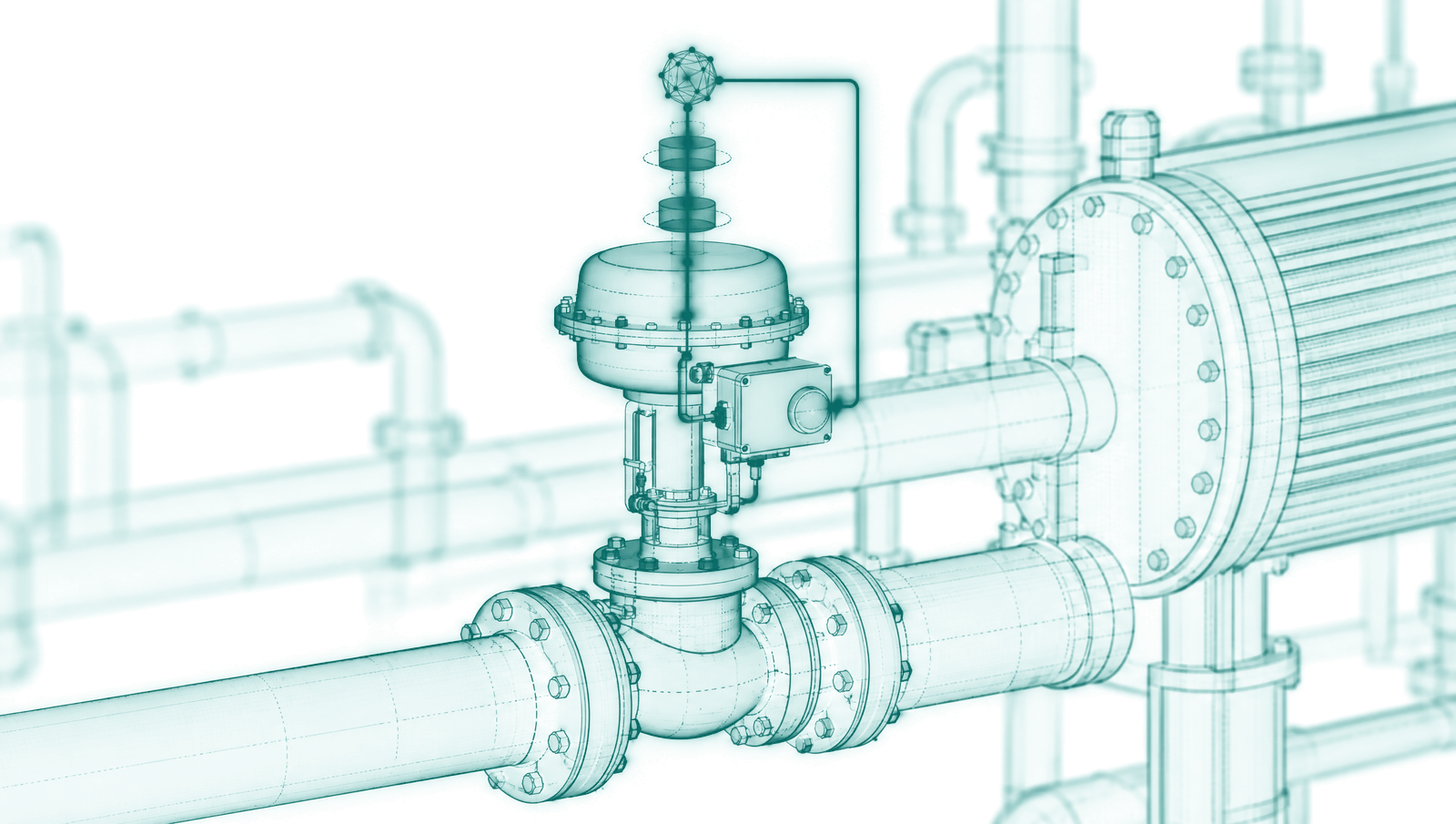 A process unit with a closed control loop running from an AI controller through the APC and DCS to the valves, with a supervisory link to the operator console