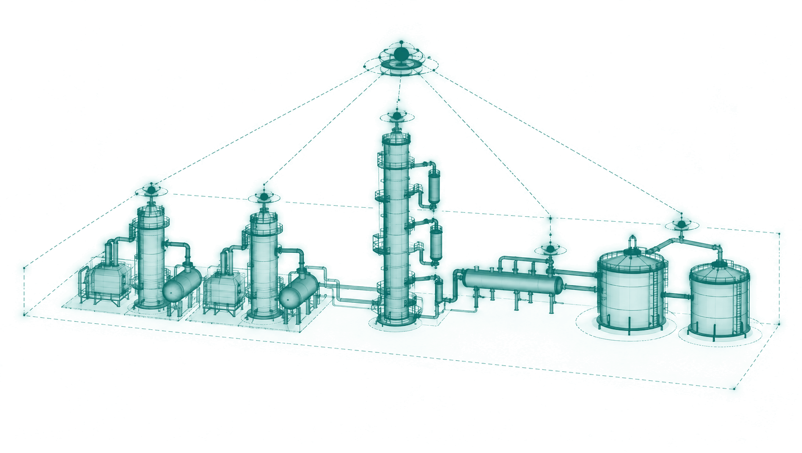 Unit models in a refinery distillate system linked under one parent model